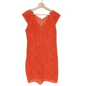 Anthropologie Yoana Baraschi Eyelet Lace Crochet Sleeveless Dress | Orange| SZ 8